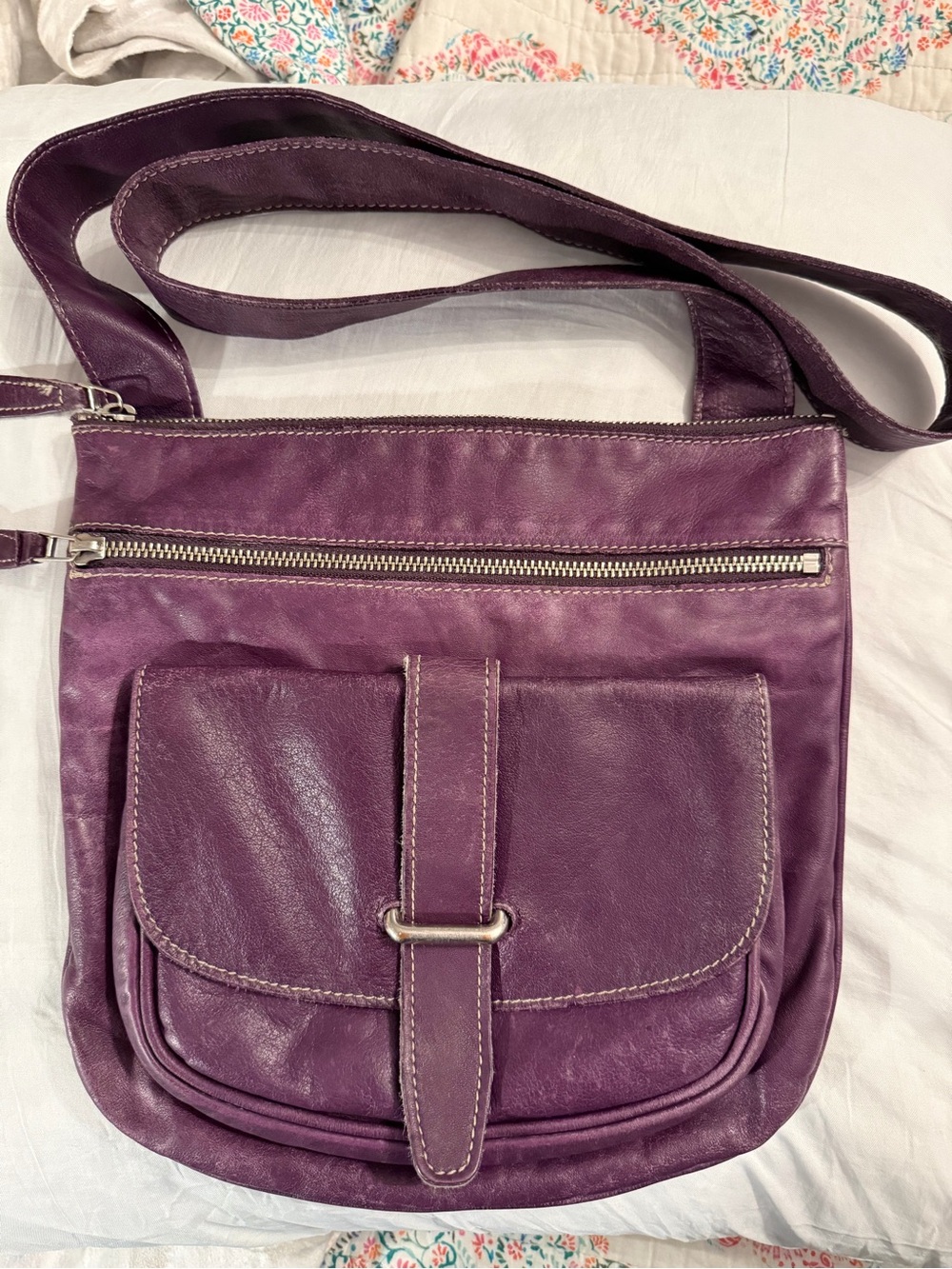 Roots Leather Crossbody Bag in Deep Plum